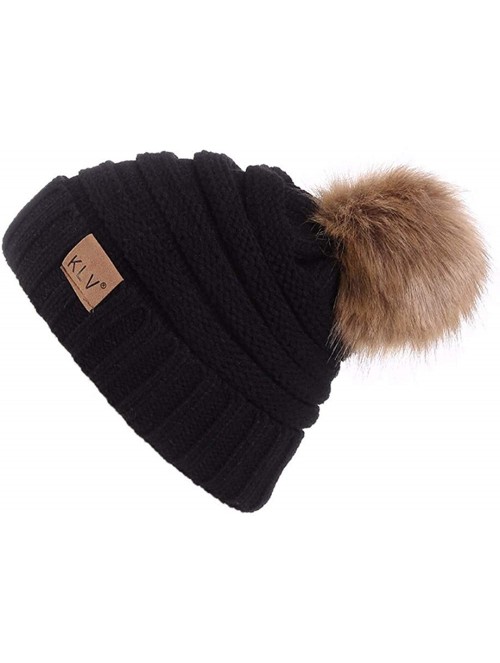 Skullies & Beanies Women Casual Knit Hats Beanie Hat Large Pom Ladies Winter Warm Cap - Black - CK18ADMKRDS $9.41