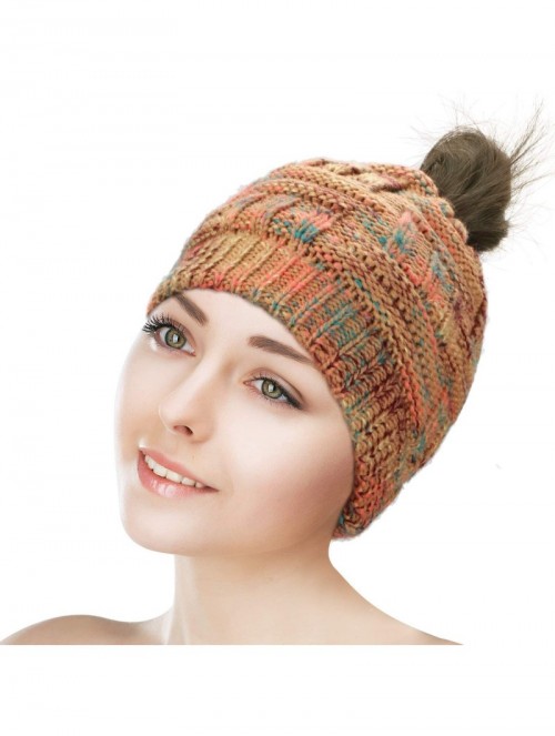 Skullies & Beanies Womens Ponytail Beanie Hat Soft Knit BeanieTail Warm Winter Hat - Mustard Kaleidoscope Mix - CI18EDT0XMS $...