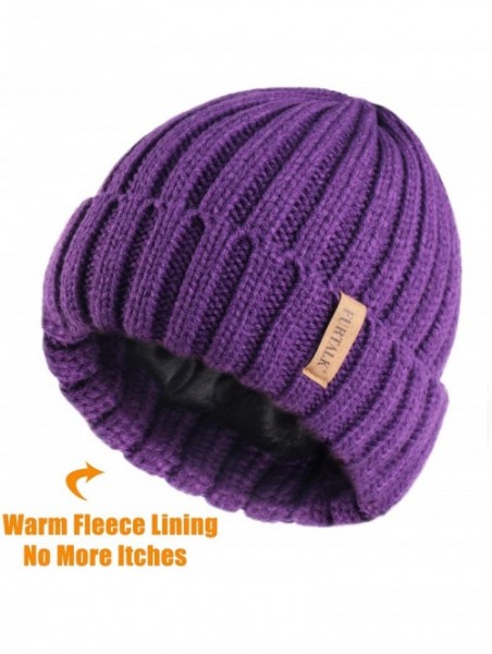 Skullies & Beanies Knit Beanie Hats for Women Men Double Layer Fleece Lined Chunky Winter Hat - Deep Purple - CN18UYDZ83L $19.47