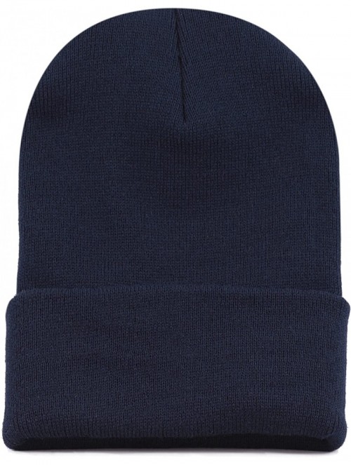 Skullies & Beanies Cuff Beanie Cap/Made in USA Knit Skull Long Beanie Plain Ski Hat - Navy - C112I1ZABRD $10.14