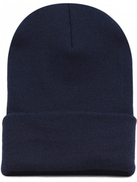 Skullies & Beanies Cuff Beanie Cap/Made in USA Knit Skull Long Beanie Plain Ski Hat - Navy - C112I1ZABRD $10.14