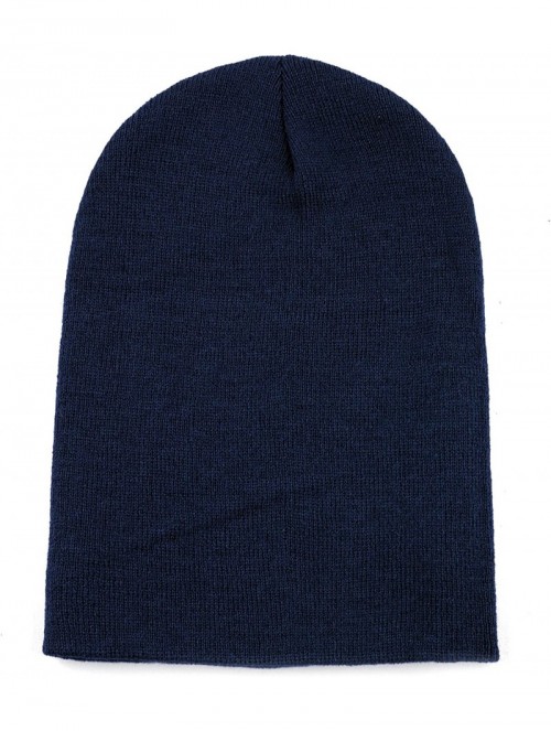 Skullies & Beanies Cuff Beanie Cap/Made in USA Knit Skull Long Beanie Plain Ski Hat - Navy - C112I1ZABRD $10.14