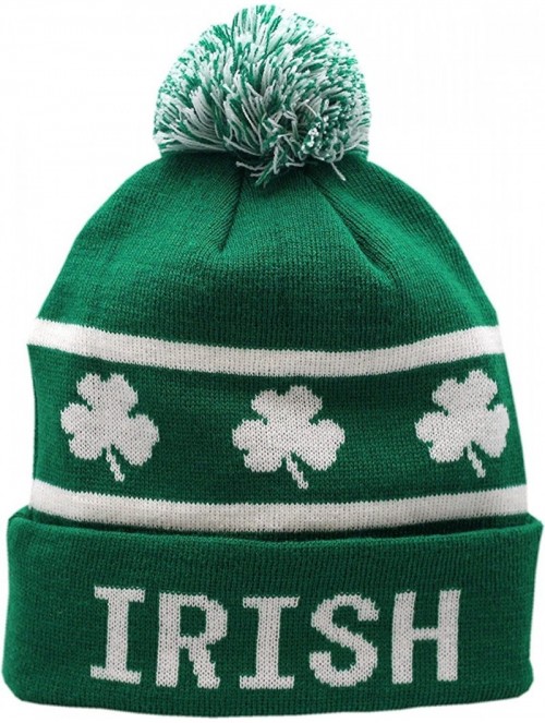 Skullies & Beanies Irish Cuffed Pom Knit Hat Shamrock Green - CI17YSYZLZH $17.61