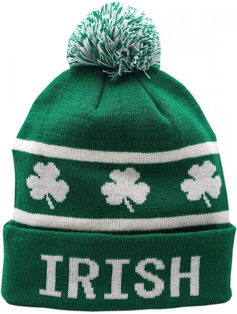 Skullies & Beanies Irish Cuffed Pom Knit Hat Shamrock Green - CI17YSYZLZH $17.61