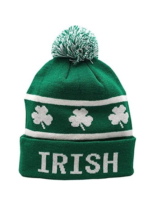 Skullies & Beanies Irish Cuffed Pom Knit Hat Shamrock Green - CI17YSYZLZH $17.61