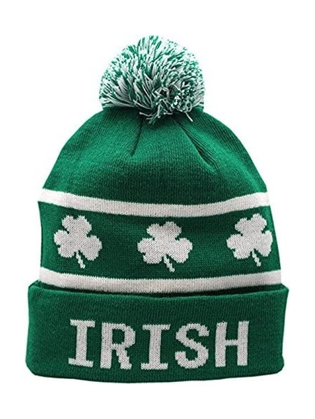 Skullies & Beanies Irish Cuffed Pom Knit Hat Shamrock Green - CI17YSYZLZH $17.61