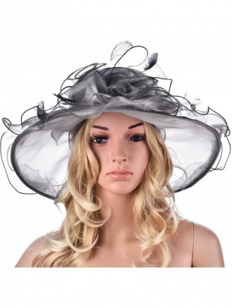 Sun Hats Womens Flower Kentucky Derby Wide Brim Church Dress Sun Hat A341 - Gray - C612KDGQ6WN $23.29