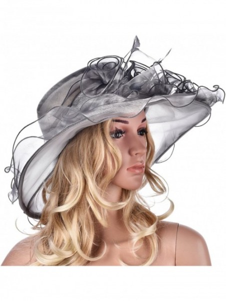 Sun Hats Womens Flower Kentucky Derby Wide Brim Church Dress Sun Hat A341 - Gray - C612KDGQ6WN $23.29