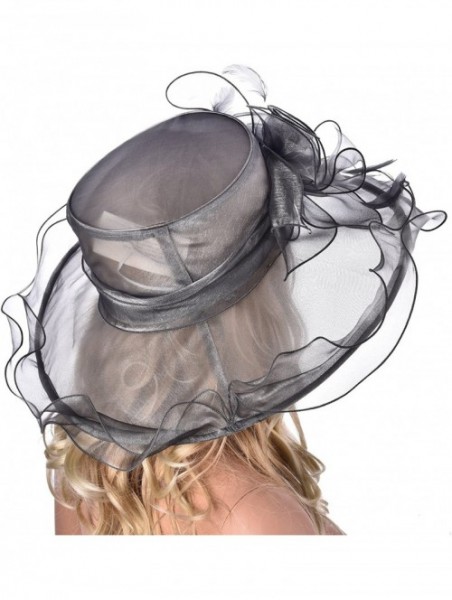 Sun Hats Womens Flower Kentucky Derby Wide Brim Church Dress Sun Hat A341 - Gray - C612KDGQ6WN $23.29