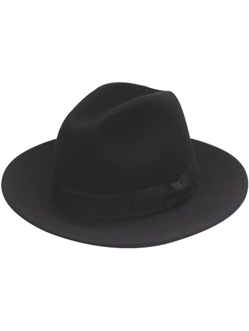 Fedoras Pmw91 Wide Brim Wool Felt Fedora Hat - Black - CT1283V5U2H $24.39