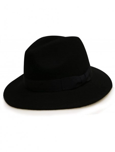 Fedoras Pmw91 Wide Brim Wool Felt Fedora Hat - Black - CT1283V5U2H $24.39