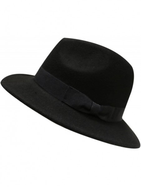 Fedoras Pmw91 Wide Brim Wool Felt Fedora Hat - Black - CT1283V5U2H $24.39