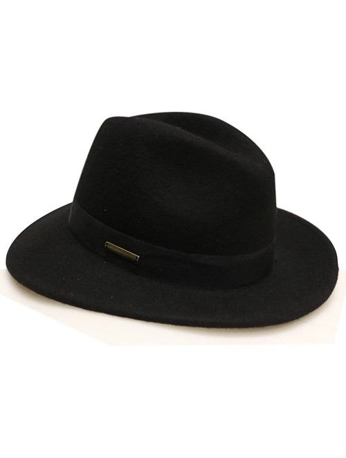 Fedoras Pmw91 Wide Brim Wool Felt Fedora Hat - Black - CT1283V5U2H $24.39