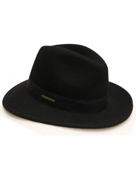 Fedoras Pmw91 Wide Brim Wool Felt Fedora Hat - Black - CT1283V5U2H $24.39