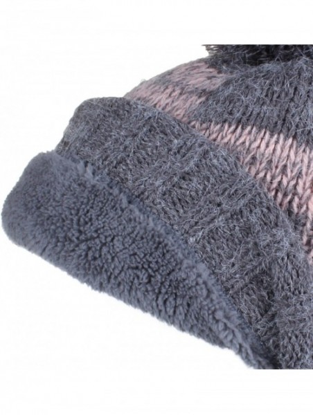 Skullies & Beanies Hatsandscarf Exclusives Buffalo Check Pattern Fuzzy Lined Knit Pom Beanie Hat (HAT-55) - Dk. Mel Grey/Indi...