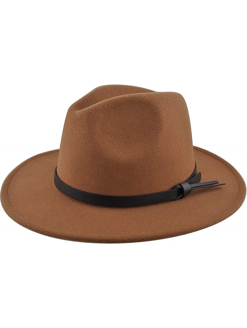 Fedoras Womens Felt Fedora Hat- Wide Brim Panama Cowboy Hat Floppy Sun Hat for Beach Church - Brown 3 - CK18ZLGAKOH $20.80