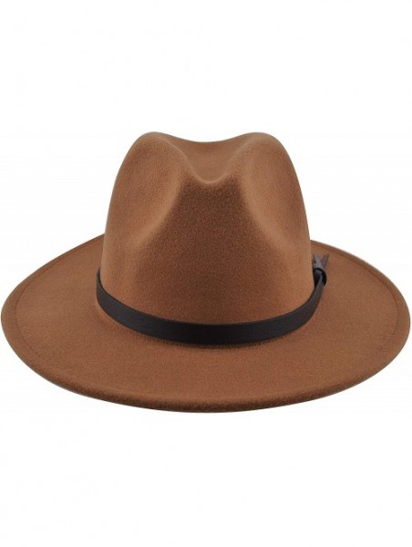 Fedoras Womens Felt Fedora Hat- Wide Brim Panama Cowboy Hat Floppy Sun Hat for Beach Church - Brown 3 - CK18ZLGAKOH $20.80