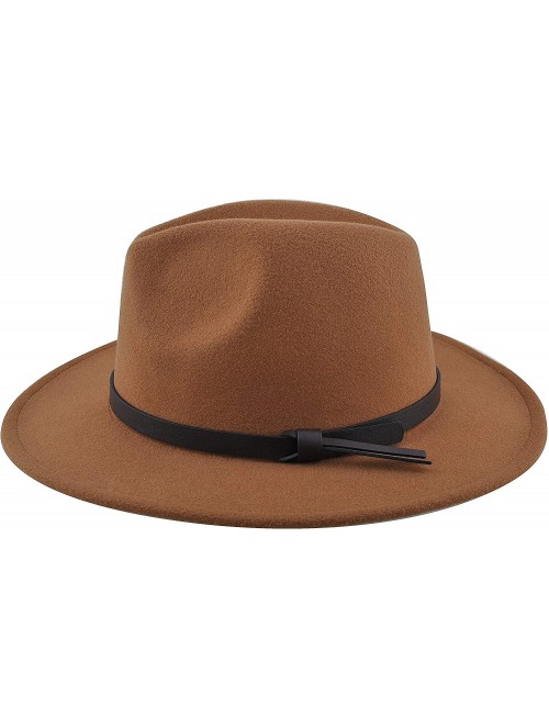 Fedoras Womens Felt Fedora Hat- Wide Brim Panama Cowboy Hat Floppy Sun Hat for Beach Church - Brown 3 - CK18ZLGAKOH $20.80