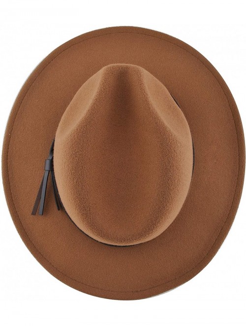 Fedoras Womens Felt Fedora Hat- Wide Brim Panama Cowboy Hat Floppy Sun Hat for Beach Church - Brown 3 - CK18ZLGAKOH $20.80