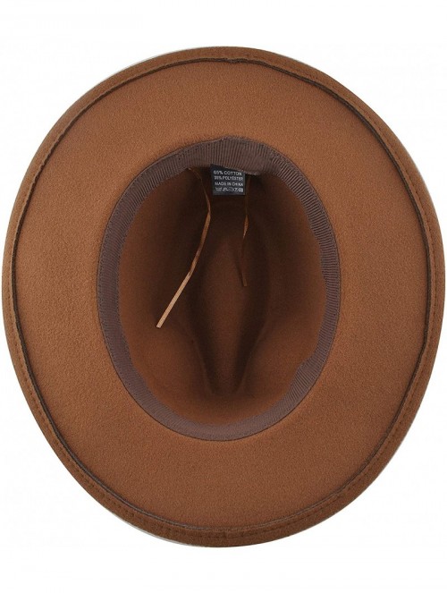 Fedoras Womens Felt Fedora Hat- Wide Brim Panama Cowboy Hat Floppy Sun Hat for Beach Church - Brown 3 - CK18ZLGAKOH $20.80