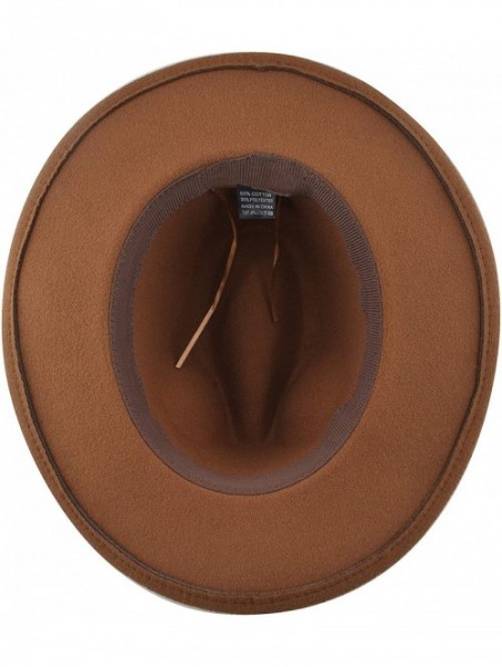 Fedoras Womens Felt Fedora Hat- Wide Brim Panama Cowboy Hat Floppy Sun Hat for Beach Church - Brown 3 - CK18ZLGAKOH $20.80