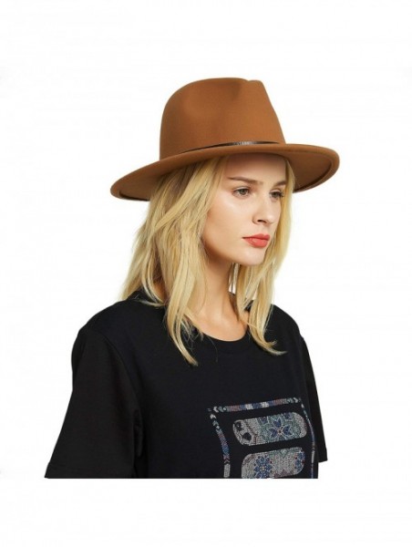 Fedoras Womens Felt Fedora Hat- Wide Brim Panama Cowboy Hat Floppy Sun Hat for Beach Church - Brown 3 - CK18ZLGAKOH $20.80