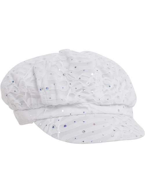 Newsboy Caps Glitter Sequin Trim Newsboy Style Relaxed Fit Cap - White - CT11993S05X $17.09