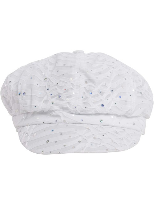 Newsboy Caps Glitter Sequin Trim Newsboy Style Relaxed Fit Cap - White - CT11993S05X $17.09