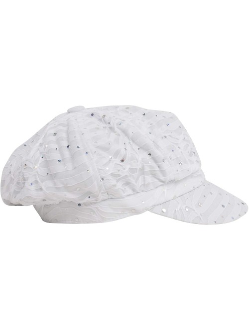 Newsboy Caps Glitter Sequin Trim Newsboy Style Relaxed Fit Cap - White - CT11993S05X $17.09