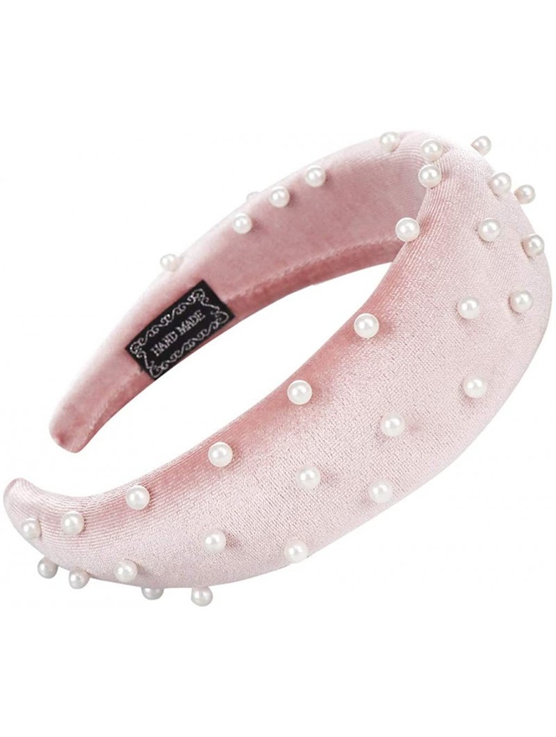 Headbands Headband Sponge Velvet Beading Hairband Women Hair Head Hoop Hair Accessories - Pink - CA18U73XLHS $10.69