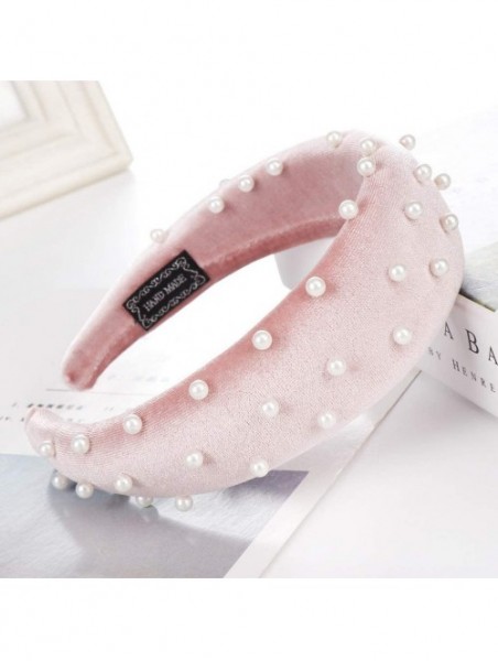 Headbands Headband Sponge Velvet Beading Hairband Women Hair Head Hoop Hair Accessories - Pink - CA18U73XLHS $10.69