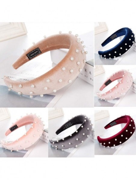 Headbands Headband Sponge Velvet Beading Hairband Women Hair Head Hoop Hair Accessories - Pink - CA18U73XLHS $10.69