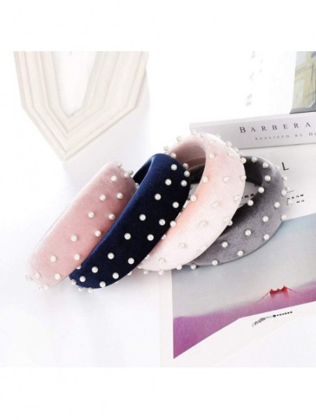 Headbands Headband Sponge Velvet Beading Hairband Women Hair Head Hoop Hair Accessories - Pink - CA18U73XLHS $10.69