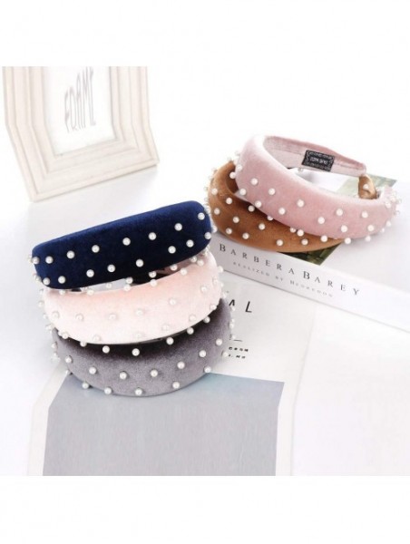 Headbands Headband Sponge Velvet Beading Hairband Women Hair Head Hoop Hair Accessories - Pink - CA18U73XLHS $10.69