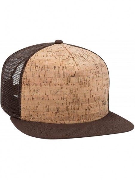 Baseball Caps Cork Flat Visor SNAP 5 Panel Mesh Back Trucker Snapback Hat - D.brn/Cork/D.brn - CY12NYVYKD4 $18.01