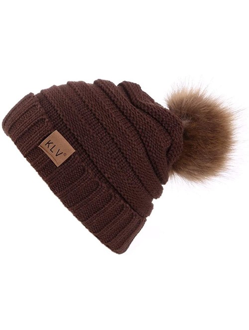 Skullies & Beanies Women Casual Knit Hats Beanie Hat Large Pom Ladies Winter Warm Cap - Coffee - CA18ADO37DW $12.67