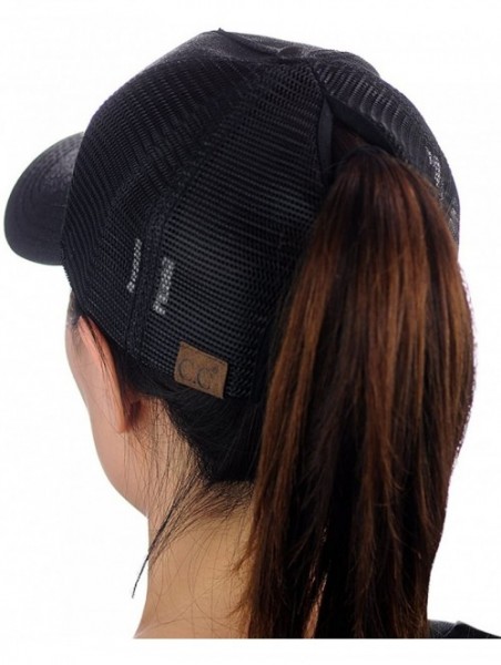 Baseball Caps Ponycap Messy High Bun Ponytail Adjustable Glitter Mesh Trucker Baseball Cap - Black - CE182OU4L7R $21.55