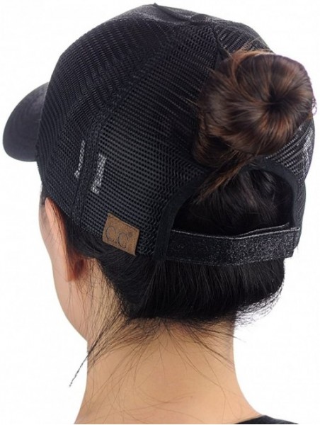 Baseball Caps Ponycap Messy High Bun Ponytail Adjustable Glitter Mesh Trucker Baseball Cap - Black - CE182OU4L7R $21.55