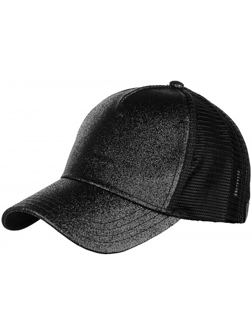 Baseball Caps Ponycap Messy High Bun Ponytail Adjustable Glitter Mesh Trucker Baseball Cap - Black - CE182OU4L7R $21.55