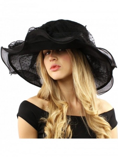 Sun Hats Fancy Classy Polka Dot Ruffle Kentucky Derby Floppy Ruffle Organza Hat - Black - CO12COY6CC1 $50.90