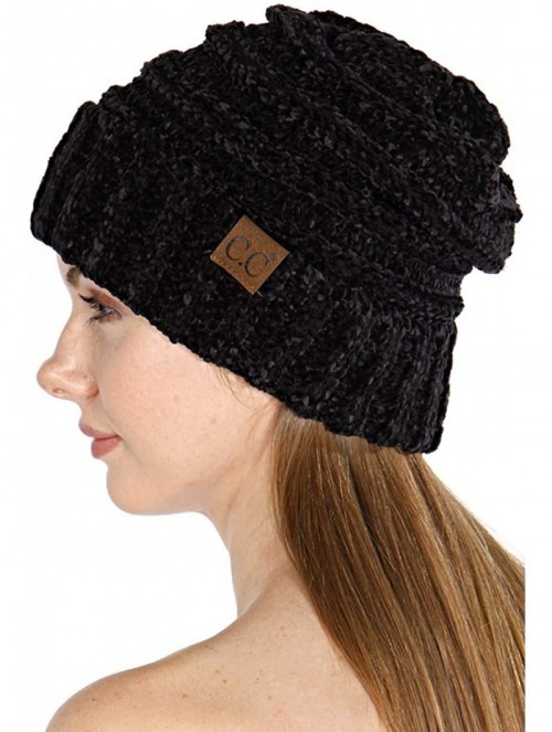 Skullies & Beanies Hand Knit Beanie Cap for Women- Soft Handmade Handknit Thick Cable Hat - Black 50 - CH18QSAUXS5 $13.47