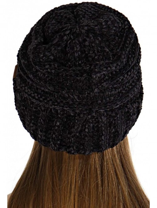 Skullies & Beanies Hand Knit Beanie Cap for Women- Soft Handmade Handknit Thick Cable Hat - Black 50 - CH18QSAUXS5 $13.47