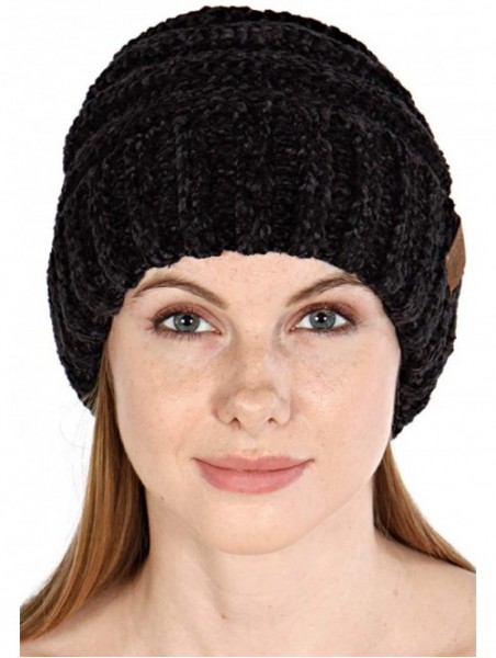 Skullies & Beanies Hand Knit Beanie Cap for Women- Soft Handmade Handknit Thick Cable Hat - Black 50 - CH18QSAUXS5 $13.47