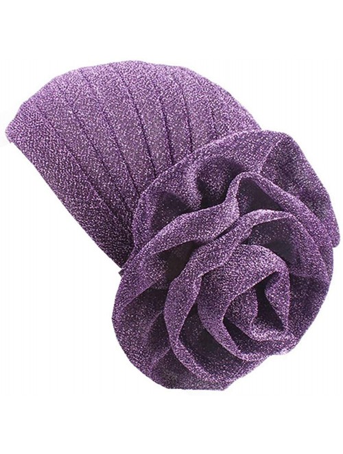 Skullies & Beanies Luxury Stretchable Glitter Flower Chemo Beanie Hair Loss Turban - Purple - CU18EQKNXC0 $13.89