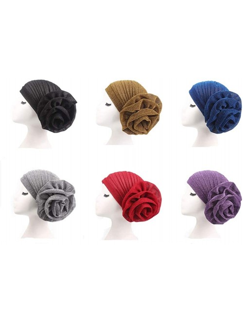 Skullies & Beanies Luxury Stretchable Glitter Flower Chemo Beanie Hair Loss Turban - Purple - CU18EQKNXC0 $13.89