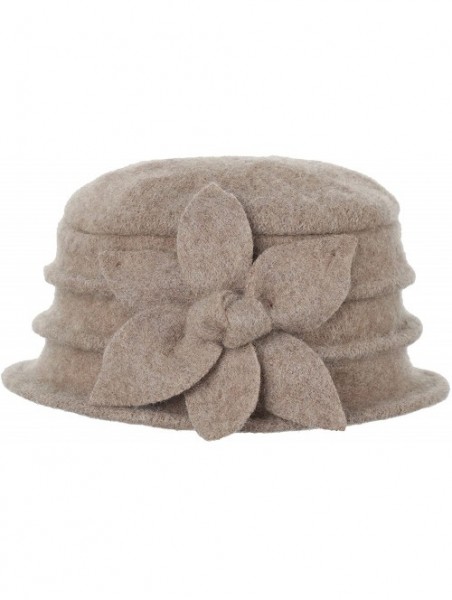 Bucket Hats Womens Winter Warm Wool Cloche Bucket Hat Slouch Wrinkled Beanie Cap with Flower - Flower-khaki - CO1832XYEO9 $13.08