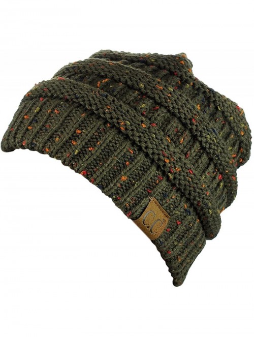 Skullies & Beanies Unisex Colorful Confetti Soft Stretch Cable Knit Beanie Skull Cap - Dark Olive - C61876E4Z64 $12.90