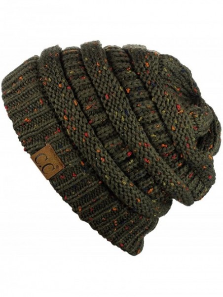 Skullies & Beanies Unisex Colorful Confetti Soft Stretch Cable Knit Beanie Skull Cap - Dark Olive - C61876E4Z64 $12.90