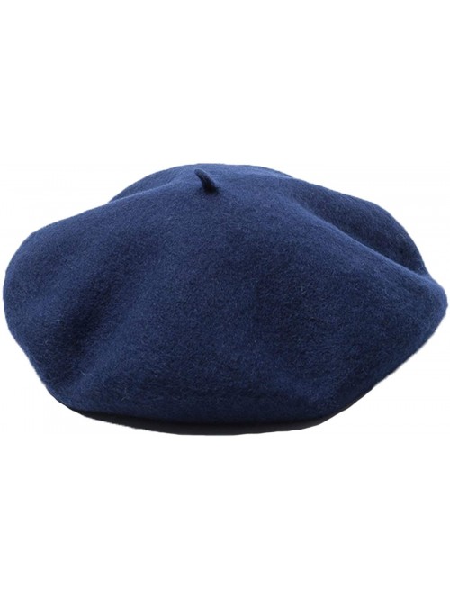 Berets Men's Unisex Adults Solid Color Wool Artist French Beret Hat - Navy Blue - CY18XMNCIWN $13.37