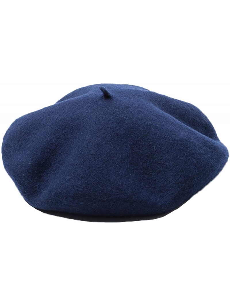 Berets Men's Unisex Adults Solid Color Wool Artist French Beret Hat - Navy Blue - CY18XMNCIWN $13.37